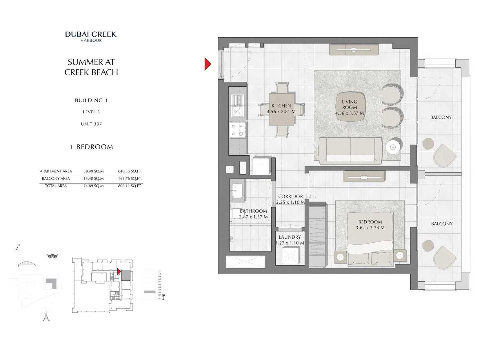 1 Br Building 1 Level 3 Unit 307, Size 806 Sq Ft